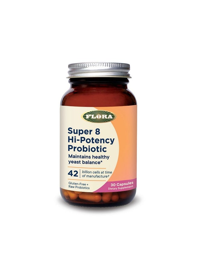 Flora Super 8 Hi Potency Probiotics 30 Count Healthy Yeast Balance & Digestive Health For Men & Women 42 Billion Cfu Raw Gluten Free Up To 1 Month Supply  - Image 2