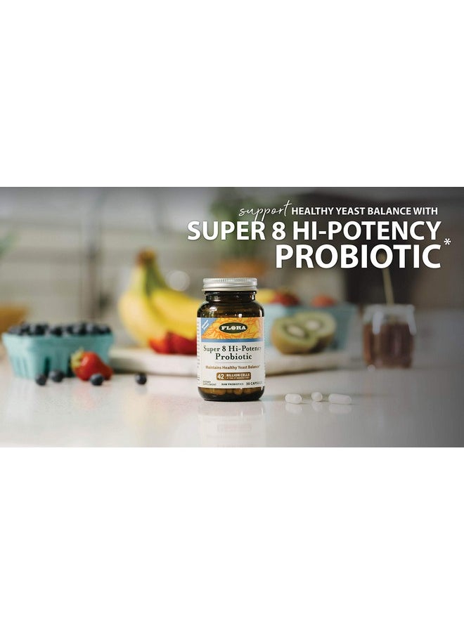 Flora Super 8 Hi Potency Probiotics 30 Count Healthy Yeast Balance & Digestive Health For Men & Women 42 Billion Cfu Raw Gluten Free Up To 1 Month Supply  - Image 4