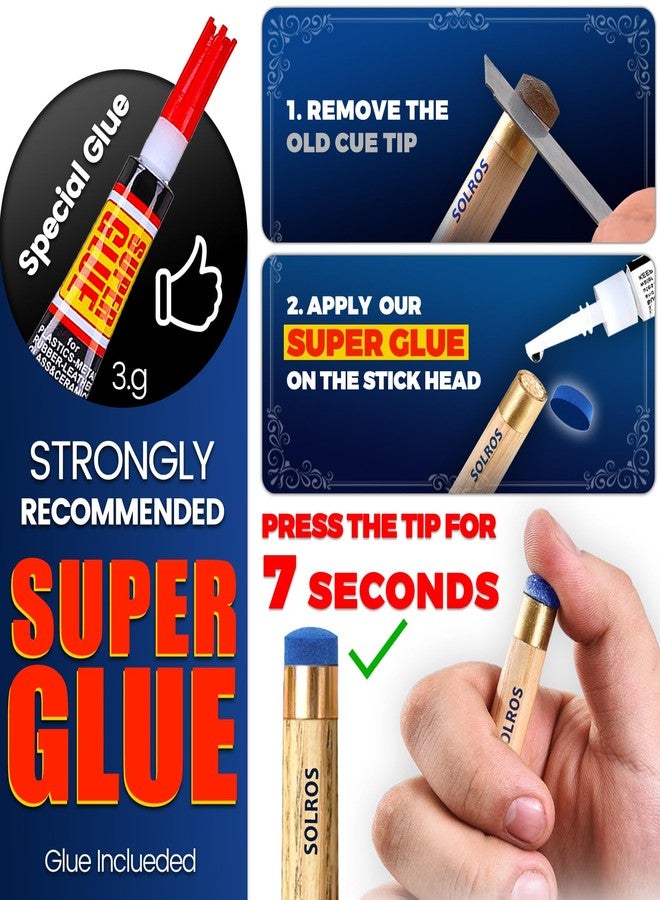 SOLROS STUDIO 13mm Billiard Pool Cue Tips - 25pcs Pool Stick Tips Replacement Repair Kit with Storage Box and Glue for Billiard Pool Table Cues Head and Snooker Stick Blue - - Image 4