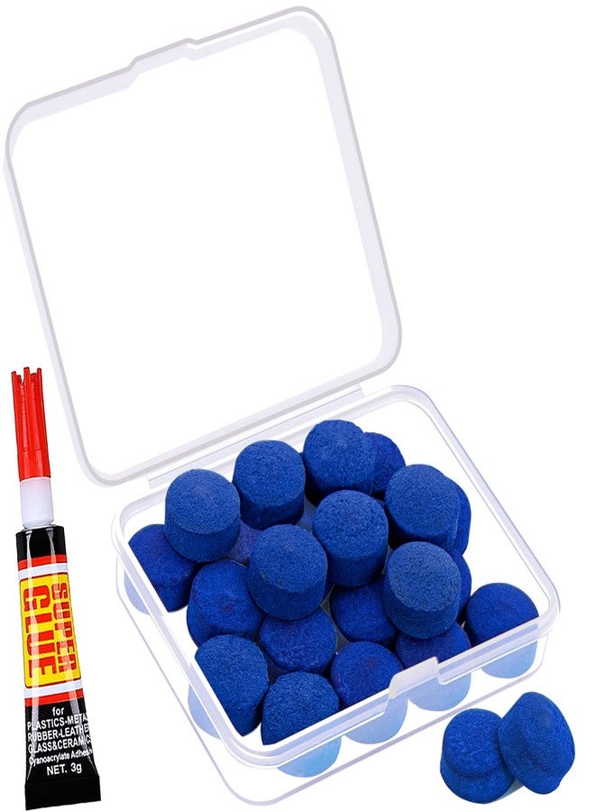 SOLROS STUDIO 13mm Billiard Pool Cue Tips - 25pcs Pool Stick Tips Replacement Repair Kit with Storage Box and Glue for Billiard Pool Table Cues Head and Snooker Stick Blue - - Image 1