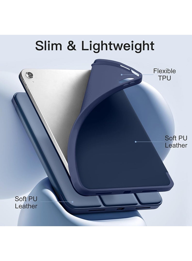 ثيودور جراب ذكي رفيع لجهاز iPad Air مقاس 11 بوصة (M4 2026/ M3 2025/ M2 2024)، غطاء ثلاثي الطي خفيف الوزن مع حامل قلم، ظهر من مادة TPU ناعمة، خاصية التشغيل/الإيقاف التلقائي، جراب واقٍ مقاوم للصدمات للأجهزة اللوحية - أزرق داكن - Image 3