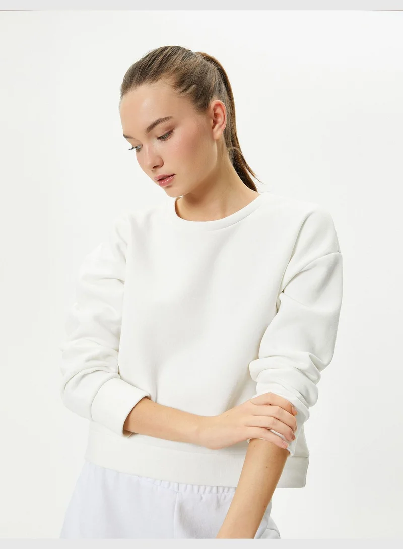 كوتون Basic Sport Crop Sweatshirt Relax Cut Cotton Crew Neck Long Sleeve