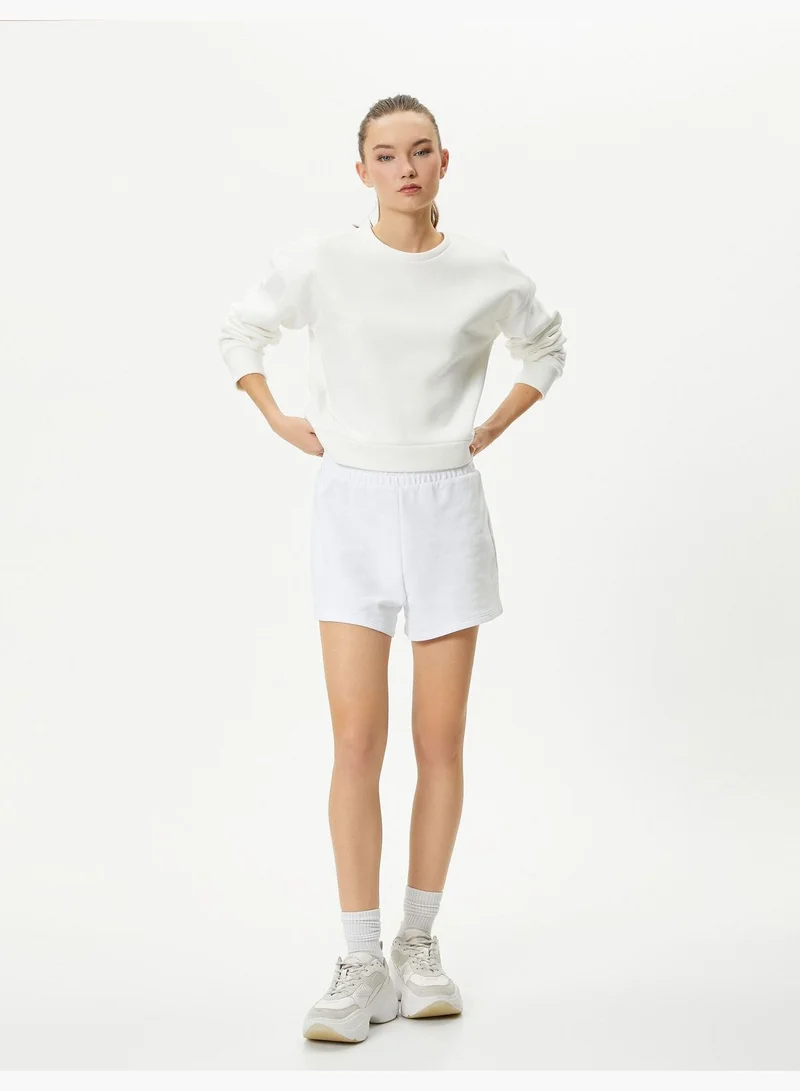 كوتون Basic Sport Crop Sweatshirt Relax Cut Cotton Crew Neck Long Sleeve