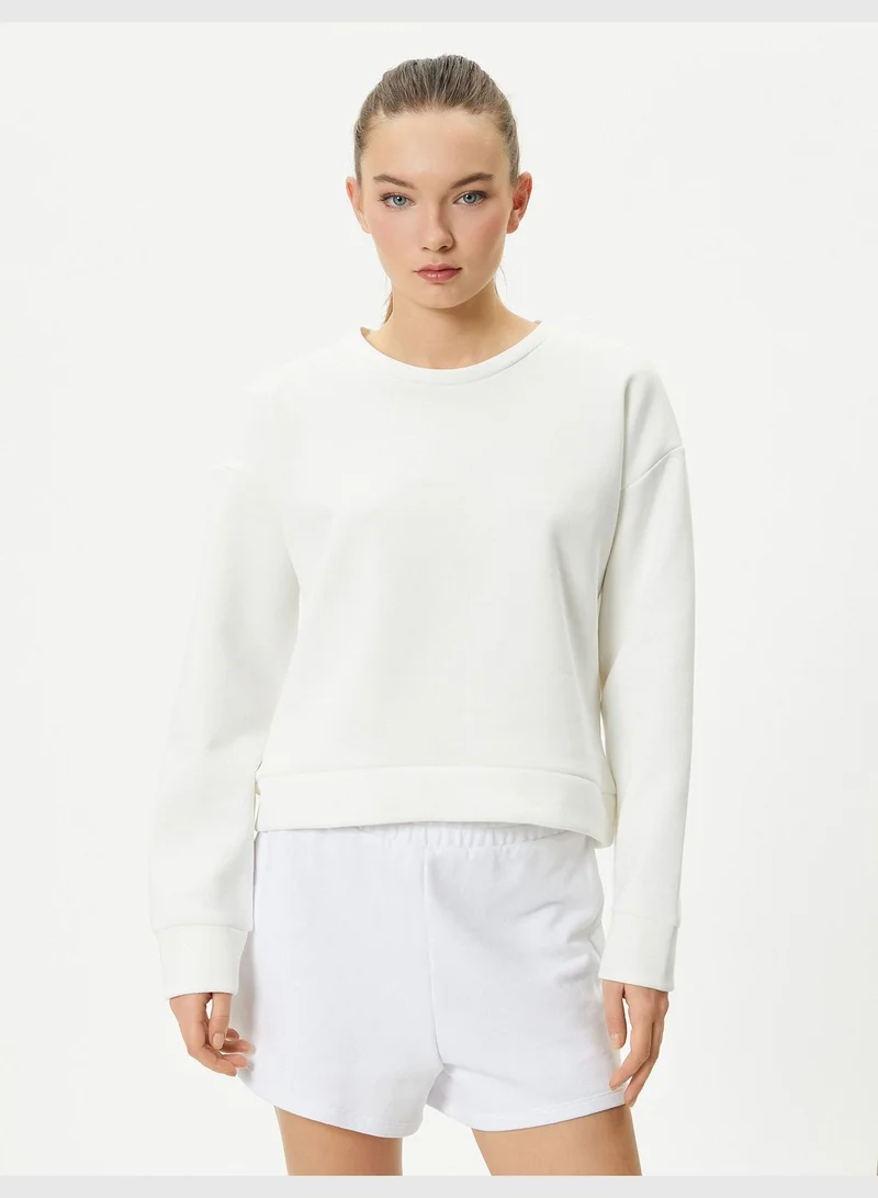 كوتون Basic Sport Crop Sweatshirt Relax Cut Cotton Crew Neck Long Sleeve