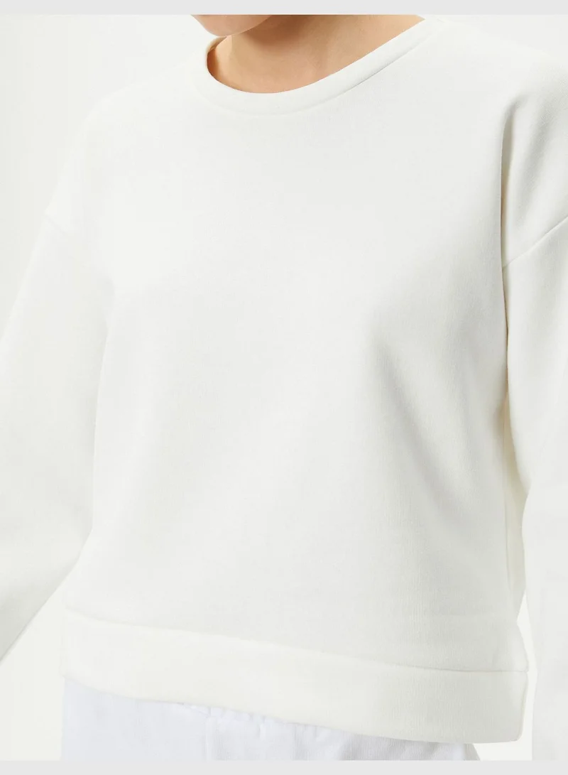 كوتون Basic Sport Crop Sweatshirt Relax Cut Cotton Crew Neck Long Sleeve