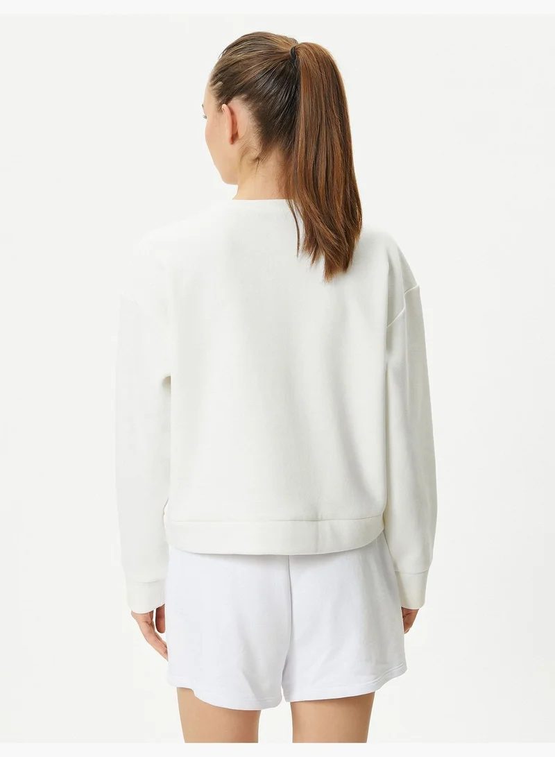 كوتون Basic Sport Crop Sweatshirt Relax Cut Cotton Crew Neck Long Sleeve