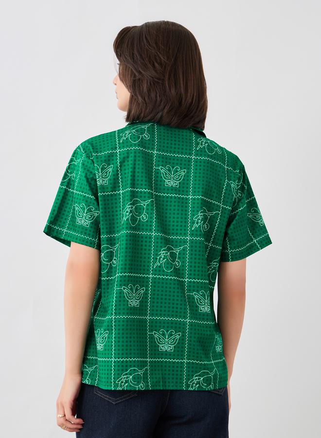 Take Two Butterfly Print Spread Collar Short Sleeve Shirt - Image 5