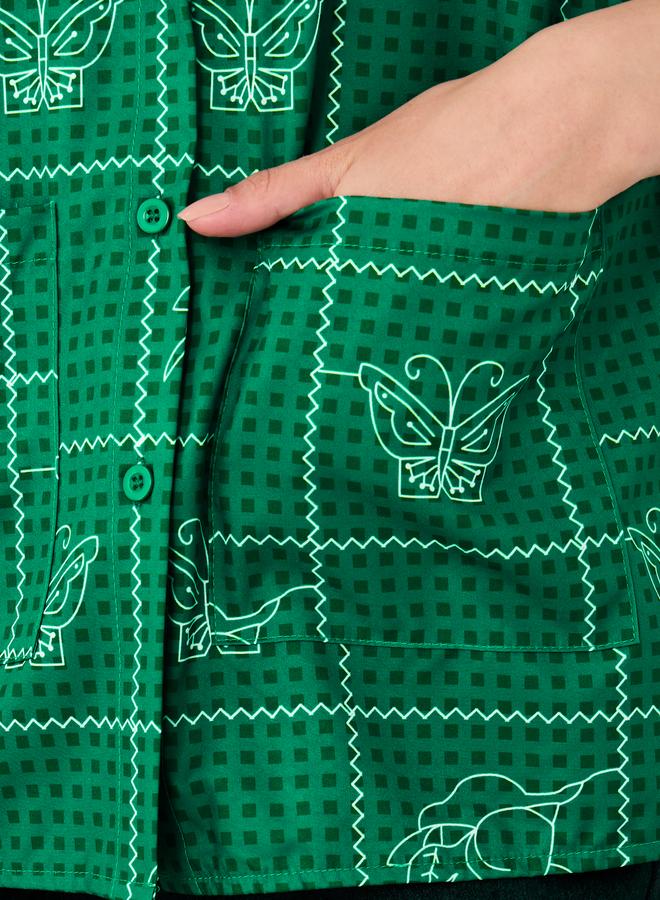 Take Two Butterfly Print Spread Collar Short Sleeve Shirt - Image 4