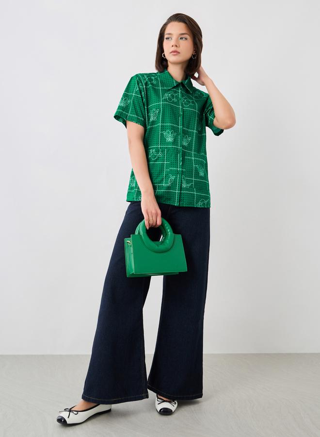 Take Two Butterfly Print Spread Collar Short Sleeve Shirt - Image 2