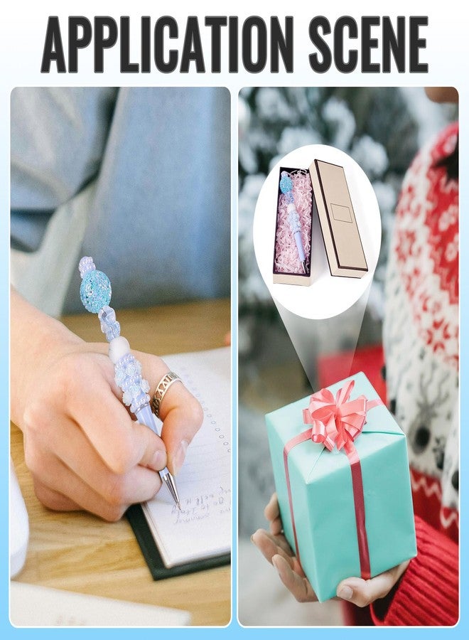 BB Beadthoven Beadthoven 5pcs Pearl Flower Beadable Pens, Fancy Glittery Beaded Pens Cute Rose Diamond Bead Pen Plastic Shaft Black Ink Ballpoint Pens for Gift Making School Office Supplies Wedding Pastel Blue - Image 4