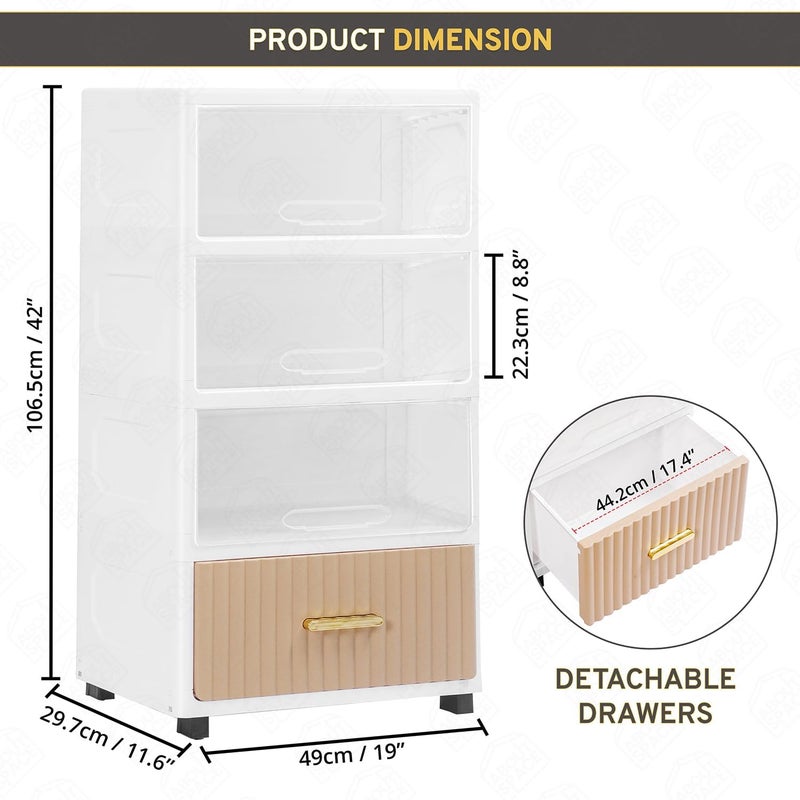 ABOUT SPACE خزانة ABOUT SPACE للتخزين 4 طبقات خزانة DIY مع درج باب مخفي وعجلات دوارة خزانة أطفال لتخزين الملابس رفوف للمكتب المنزلي غرفة النوم L 49 x B 297 x H 1065 سم - Image 2
