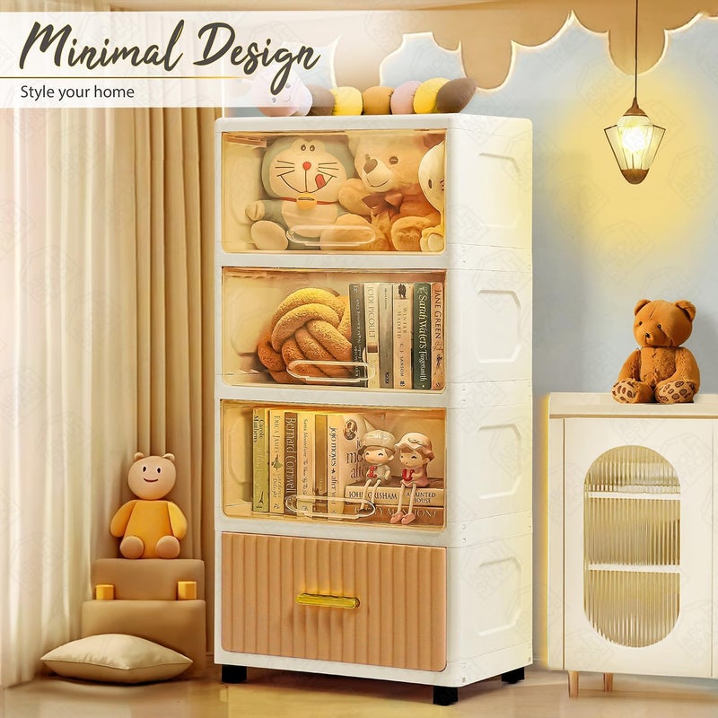 ABOUT SPACE خزانة ABOUT SPACE للتخزين 4 طبقات خزانة DIY مع درج باب مخفي وعجلات دوارة خزانة أطفال لتخزين الملابس رفوف للمكتب المنزلي غرفة النوم L 49 x B 297 x H 1065 سم - Image 5