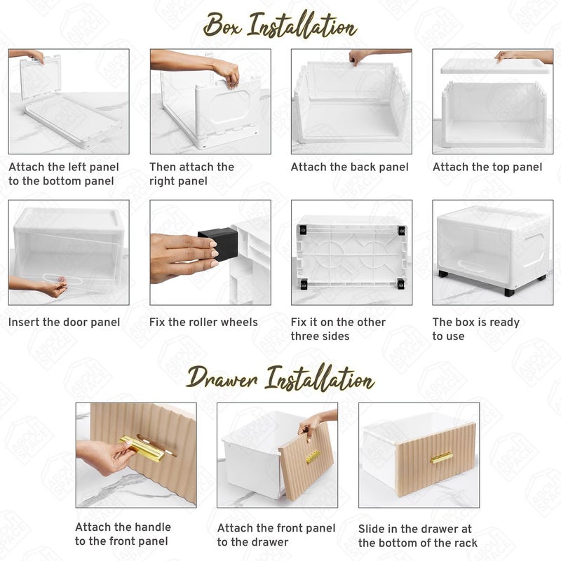 ABOUT SPACE خزانة ABOUT SPACE للتخزين 4 طبقات خزانة DIY مع درج باب مخفي وعجلات دوارة خزانة أطفال لتخزين الملابس رفوف للمكتب المنزلي غرفة النوم L 49 x B 297 x H 1065 سم - Image 3