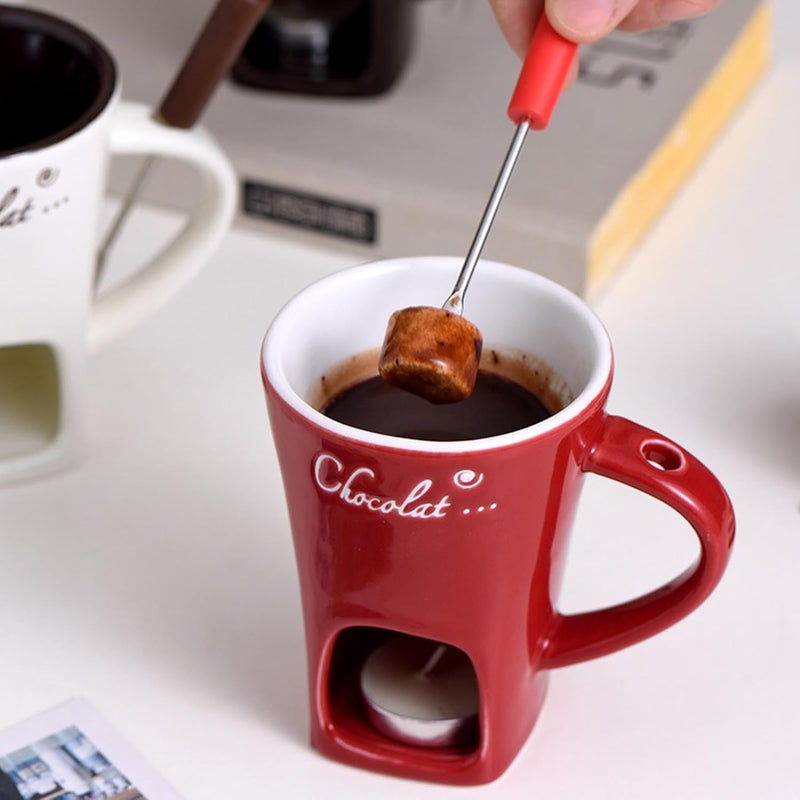 Chocolate Melting Ceramic Fondue Cup with Candle Holder for Elegant Gatherings and Celebrations, Easy to Dishwasher Safe for Chocolate Lovers (Red) - Image 3