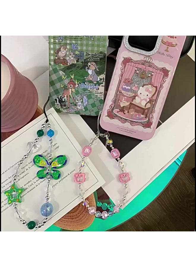NIBEMINENT Phone Charm/ Chain Strap for Women Girls, Hand Painted Butterfly Cell Phone Case Lanyard Wrist Strap - Image 2