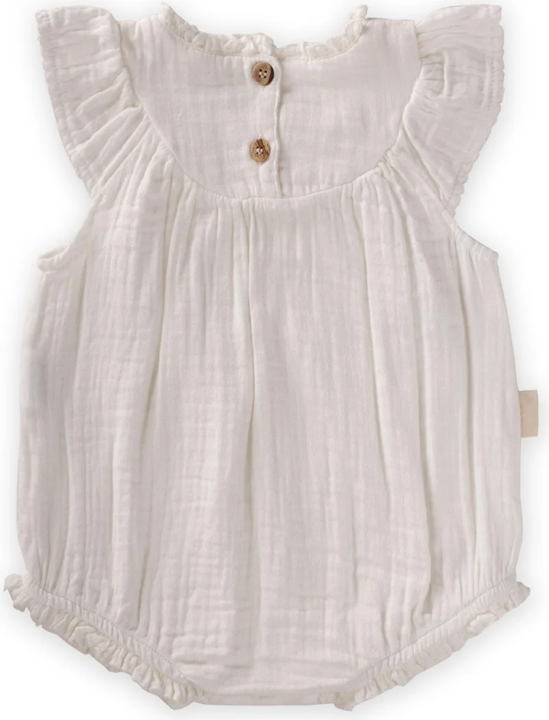 Cigit Embroidered Lace Detailed Muslin Bodysuit 0-3 Years Off White