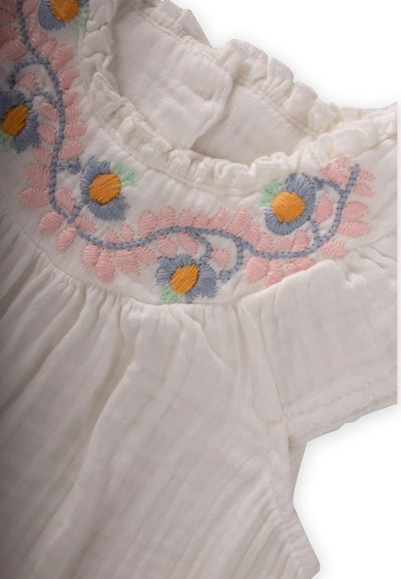 Cigit Embroidered Lace Detailed Muslin Bodysuit 0-3 Years Off White