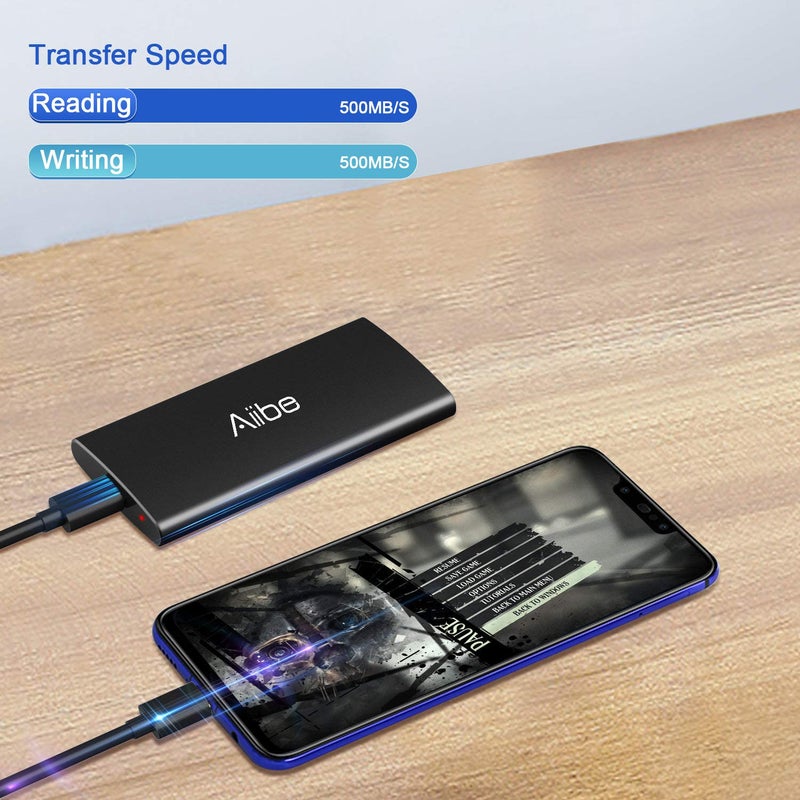 Aiibe External SSD 256GB External Hard Drive USB C Portable SSD, Up to 500MB/s, USB 3.1, External Solid State Drive 256GB for Laptop, Mac, PS4 (Black) - Image 4