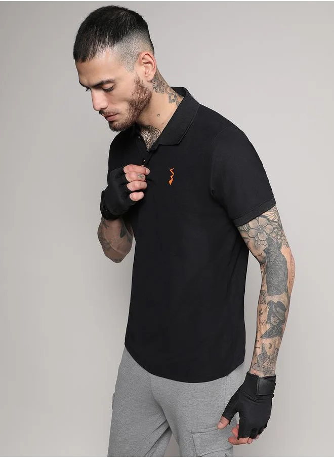 Campus Sutra Solid Activewear Polo with Logo Detail