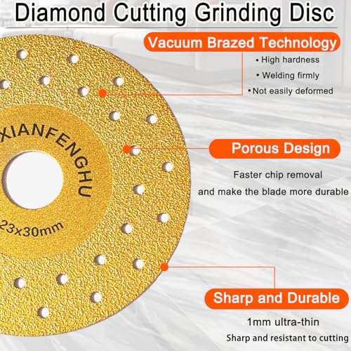 XIANFENGHU 4-1/2" Rock Slab Grinding Disc for Angle Grinder Titanium Coated Double Sided Multi-Pore Vacuum Brazed Fast Cutting Diamond Saw Blades for Granite Marble Ceramic Tile Quartz Stone - Image 2
