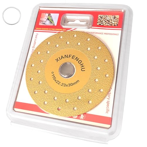 XIANFENGHU 4-1/2" Rock Slab Grinding Disc for Angle Grinder Titanium Coated Double Sided Multi-Pore Vacuum Brazed Fast Cutting Diamond Saw Blades for Granite Marble Ceramic Tile Quartz Stone - Image 1