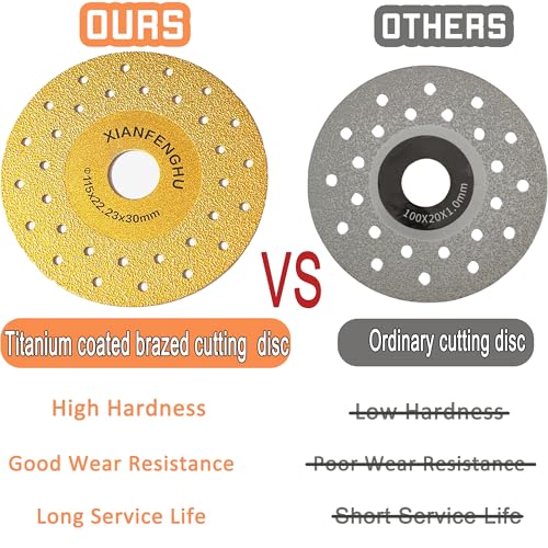 XIANFENGHU 4-1/2" Rock Slab Grinding Disc for Angle Grinder Titanium Coated Double Sided Multi-Pore Vacuum Brazed Fast Cutting Diamond Saw Blades for Granite Marble Ceramic Tile Quartz Stone - Image 3