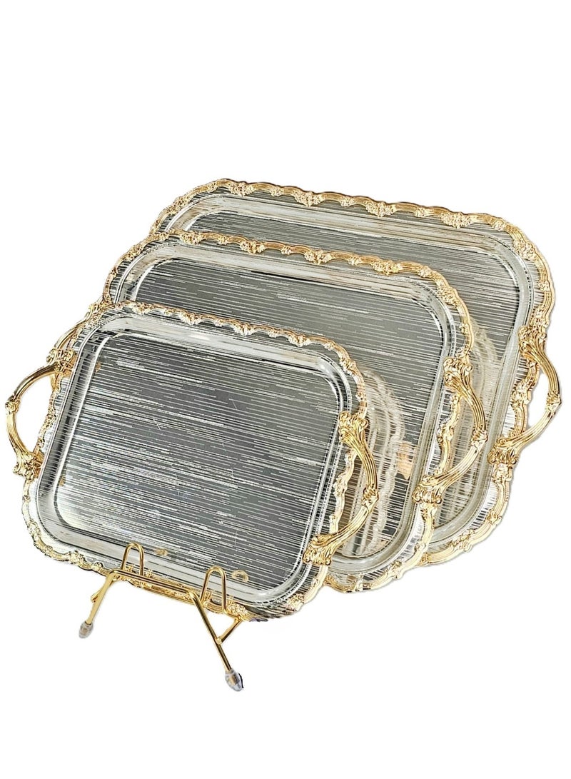 لوكشري طقم 3 صواني تقديم استانلس استيل عالي الجودة  فاخر فضي ,ذهبي - Image 2