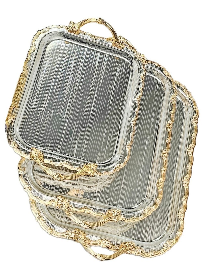 لوكشري طقم 3 صواني تقديم استانلس استيل عالي الجودة  فاخر فضي ,ذهبي - Image 1