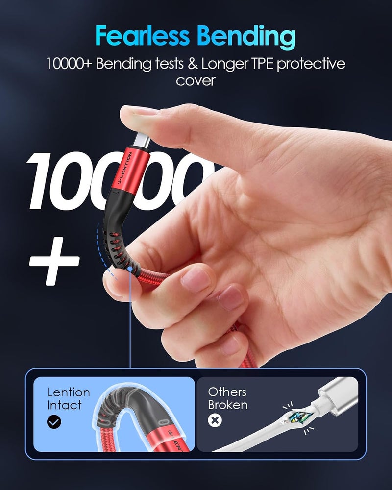 Lention USB C to USB C Cable 3.3ft 60W, Type C 20V/3A Fast Charging Braided Cord Compatible 2025-2016 MacBook Pro, New Mac Air/iPhone 17, Surface, Samsung Galaxy S25/S24/S23/S22/Plus/Note, More (Red) - Image 5