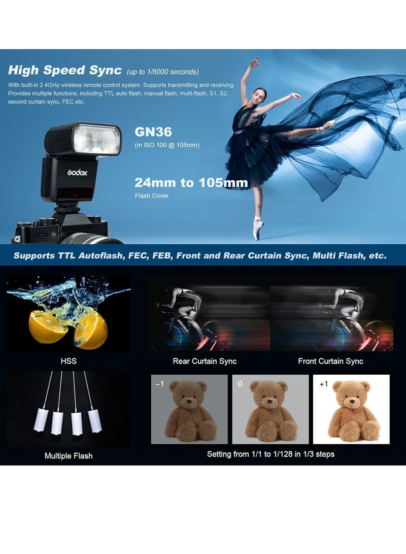 Godox TT350N Speedlite Camera Flash for Nikon 2.4G Wireless X System 1/8000s TTL HSS Mini 2500mAh Lithium Battery 0.1~2.2s Recycle Time Gehörena D800 D700 D7100 D7000 D5200 - Image 5