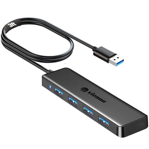 vienon USB Hub, VIENON 4-Port USB 3.0 Hub USB Splitter USB Expander for Laptop, Xbox, PS4/5, Flash Drive, HDD, Console, Printer, Camera,Keyborad, Mouse-3.3ft - Image 1