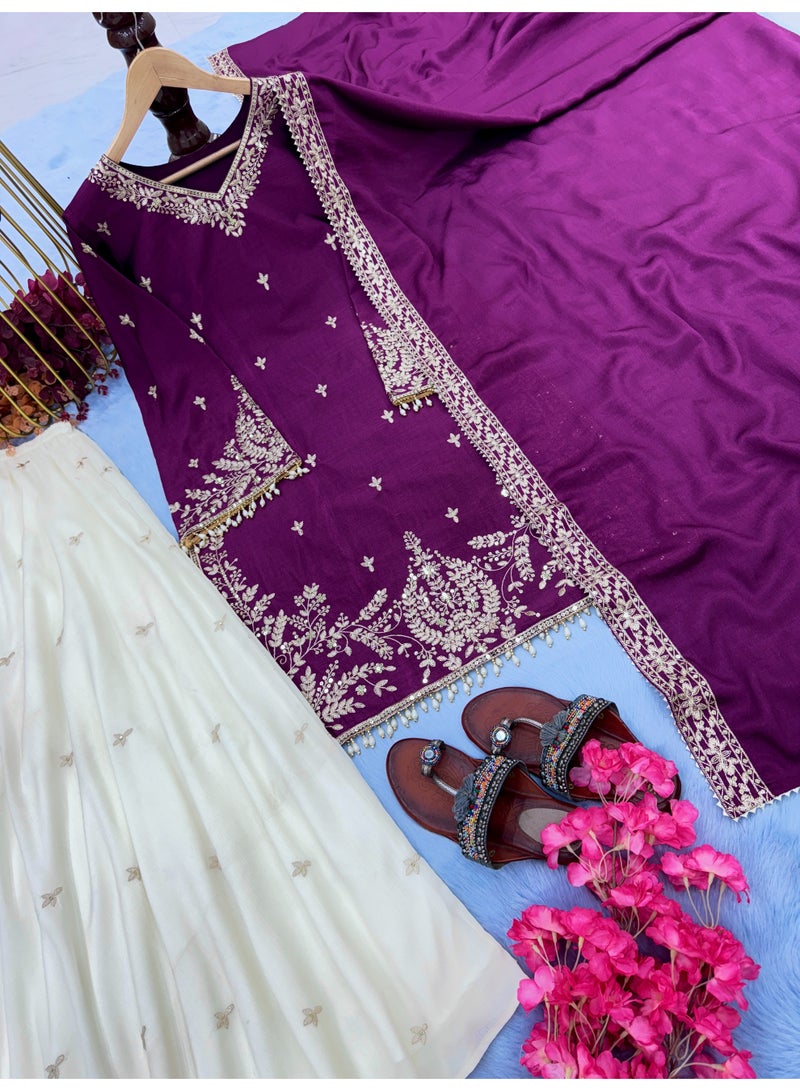 Super Asian Designer Heavy Silk Salwaar Set with 5 mm Sequin Embroidery & Fancy Dupatta – Premium Festive Wear  - Image 3