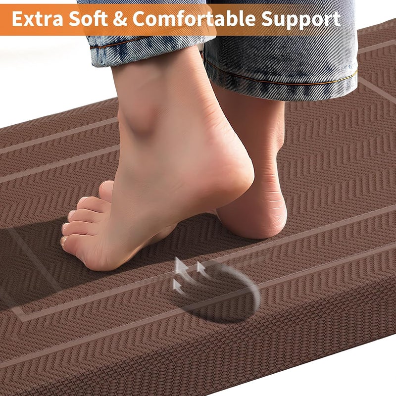 UKISS 9/10"" Extra Thick Cushioned Anti Fatigue Kitchen Mat, Waterproof High Density Foam Standing Desk Mat, Non-Slip Ergonomic Comfort Mat for Kitchen, Office,Workstation Black (Brown, 20" X 48") - Image 3