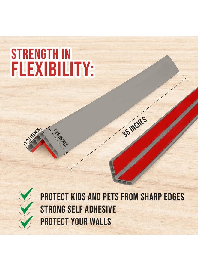 Rubber Bond Wall Corner Guard Edge Protector, 1x1x36 inch Baby Proofing Corner Guards | Self-Adhesive Furniture Edge Strips for Home & Office (5 Pack, Gray) - Image 3