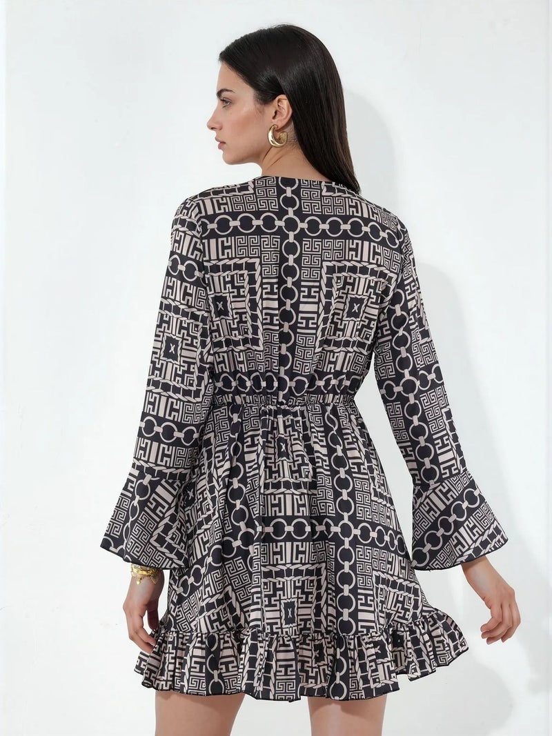 Jennyfer Geometric Wrap Mini Dress With Tie Waist - Image 3