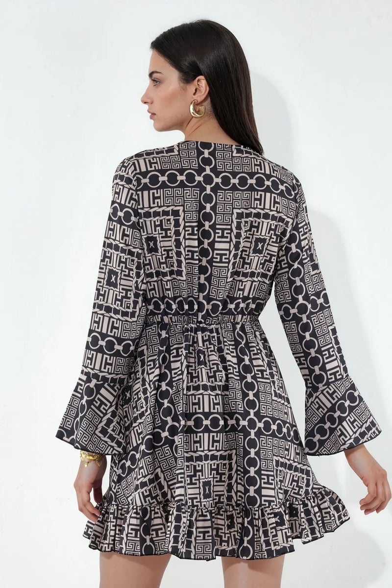 Jennyfer Geometric Wrap Mini Dress With Tie Waist - Image 3