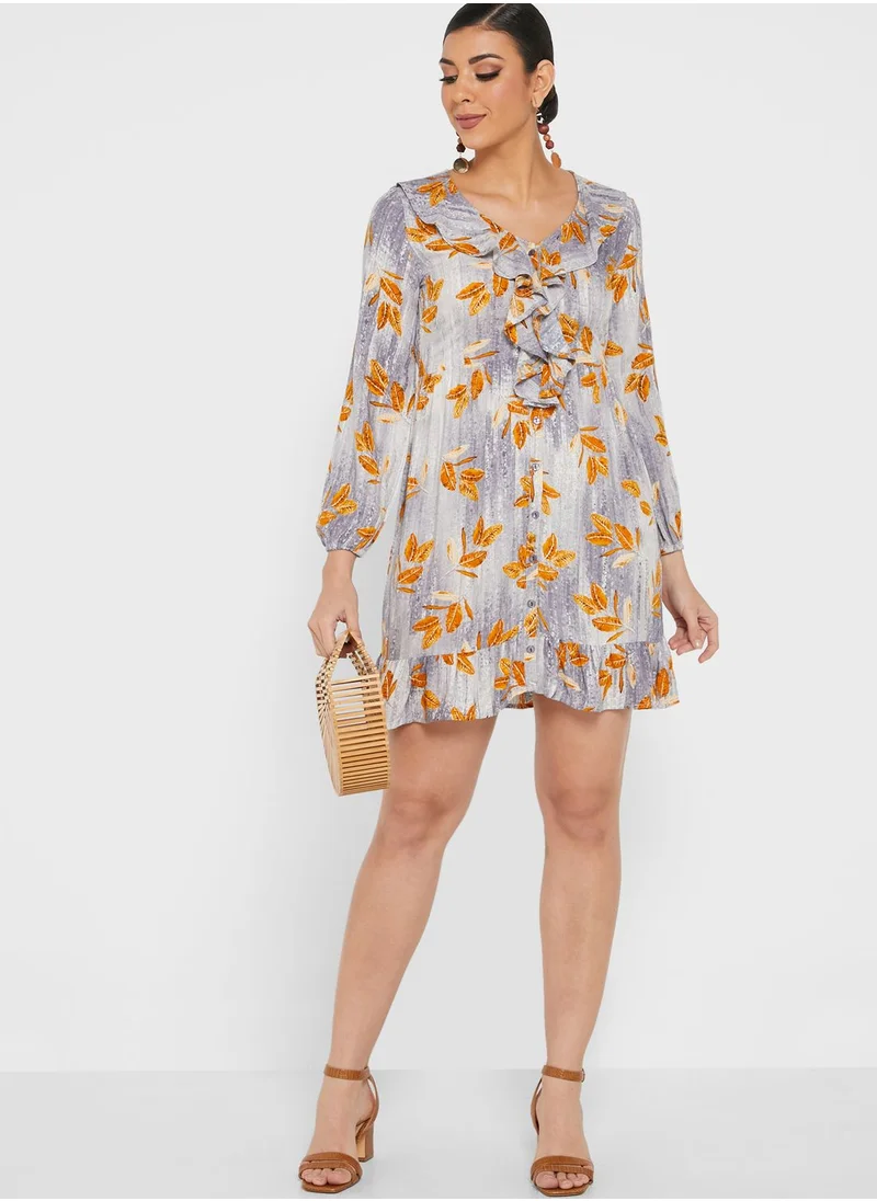The Label Life Floral Print Ruffle Detail Dress