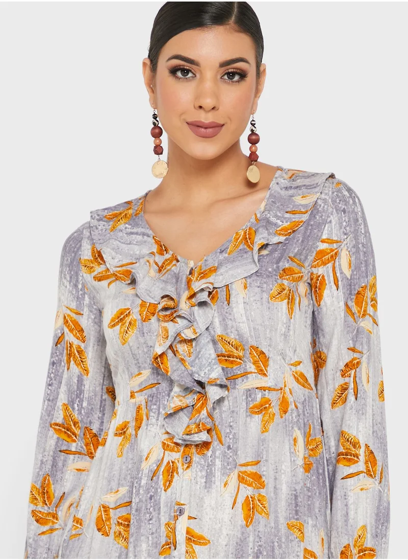 The Label Life Floral Print Ruffle Detail Dress