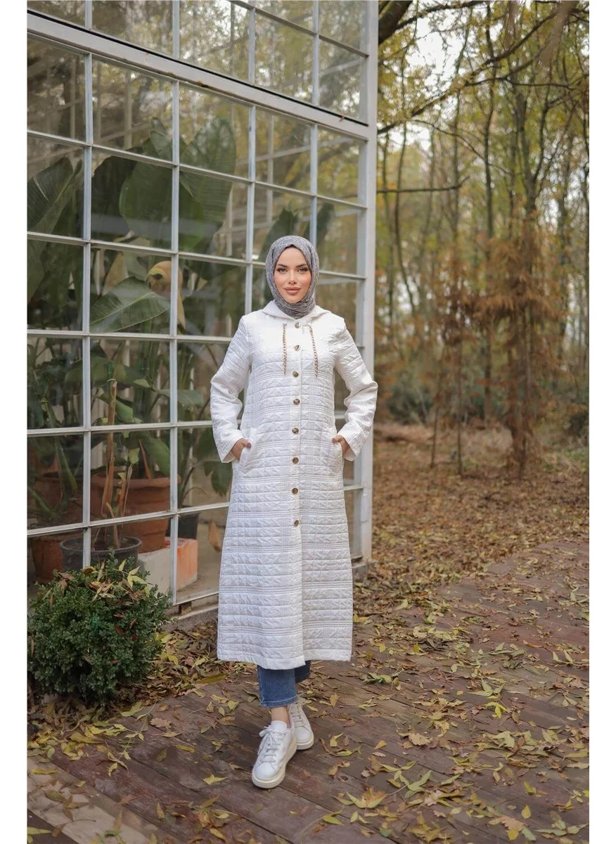 Bwest Hooded Snap Button Two Side Pocket Long Coat - 71235.023 - Cream