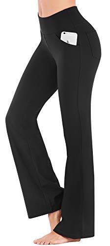 IUGA Women's Bootcut Yoga Pants with Pockets for High Waist, 4 Pockets, Black, S - Image 1