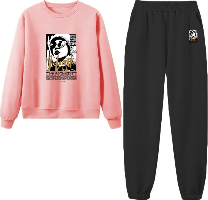 DogFish Tracksuit Oversize Icehell Printed Tracksuit,lover,couple Combination Pink