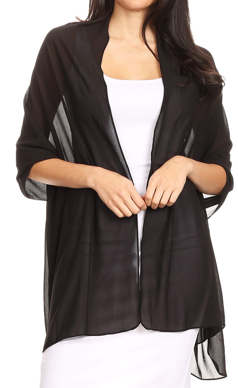 Sakkas 18225 - Jona Women Soft Sheer Chiffon Bridal Wedding Evening Scarf Shawl Wrap Stole - Black - 7029 - Image 1