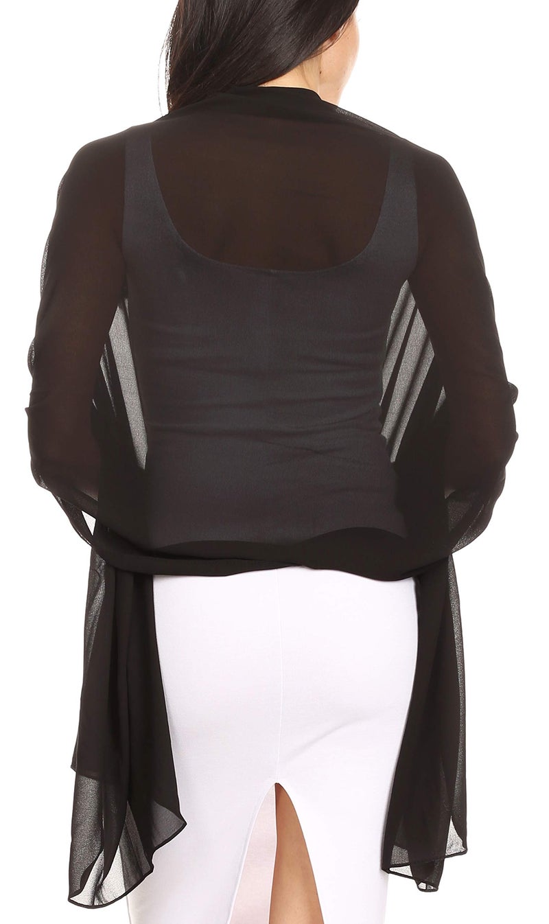 Sakkas 18225 - Jona Women Soft Sheer Chiffon Bridal Wedding Evening Scarf Shawl Wrap Stole - Black - 7029 - Image 2