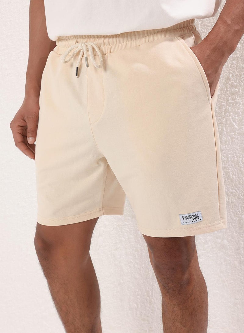 Trendyol Man Stone Regular/Normal Cut Cotton Shorts with Label Applique - Image 3