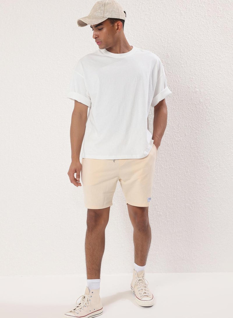 Trendyol Man Stone Regular/Normal Cut Cotton Shorts with Label Applique - Image 1