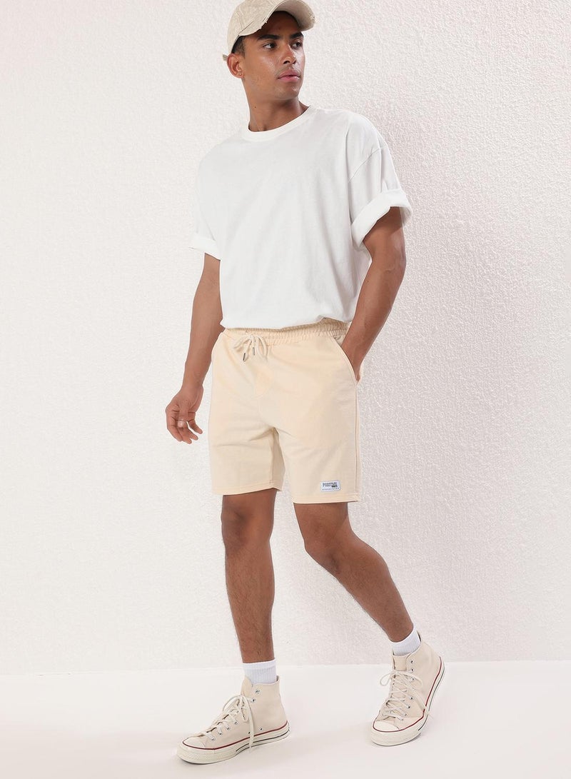 Trendyol Man Stone Regular/Normal Cut Cotton Shorts with Label Applique - Image 2