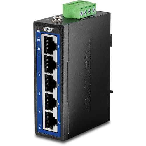 TRENDnet 5Port Industrial Gigabit DINRail Mini Switch TIGLC50 5 x Gigabit Ports Extreme Temperature IP50 Rated 10Gbps Switch Capacity Black - Image 1