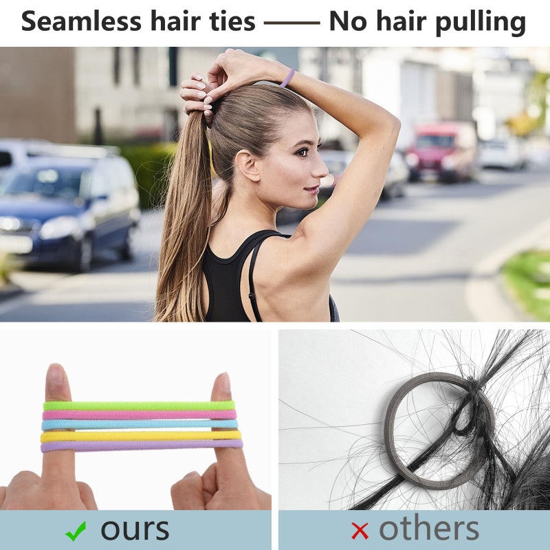 FVOLREM 100 PCS Hair Accessories: No Damage Seamless Ponytail Holders, Elastics and Bands for Thick Hair - For Girls & Women (Multicolor) - Image 5