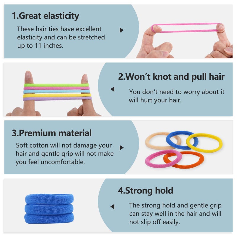 FVOLREM 100 PCS Hair Accessories: No Damage Seamless Ponytail Holders, Elastics and Bands for Thick Hair - For Girls & Women (Multicolor) - Image 3