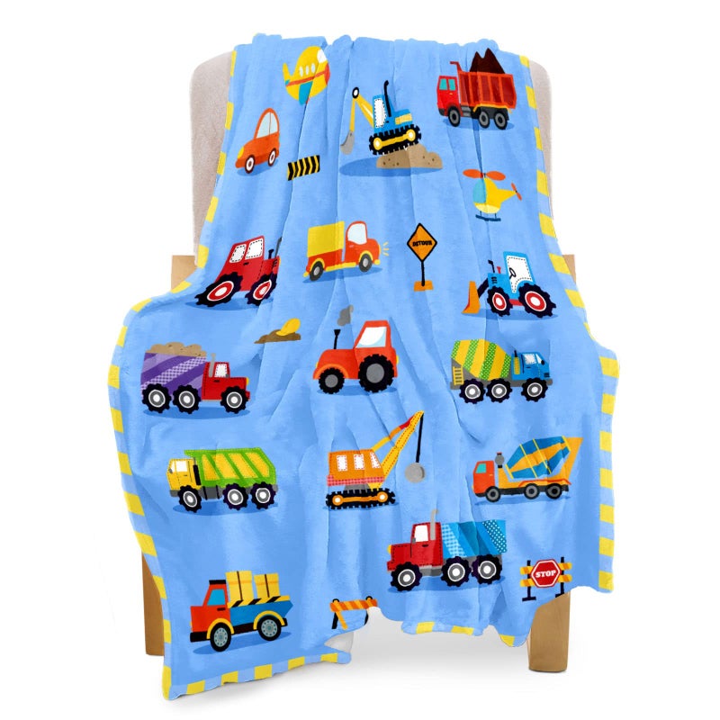BOOPBEEP Construction Toddler Blanket for Boys Girls Lightweight Baby Kids Blanket Cute Soft Small Truck Car Blankets Comfy Fleece Flannel Plush Blue Throw Blankets Gifts 40x50